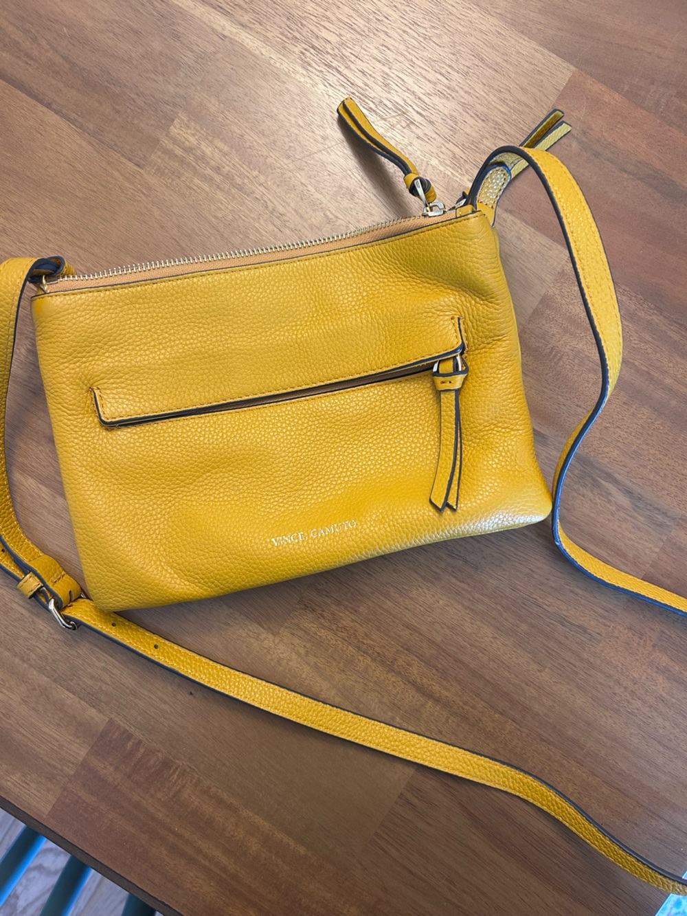 Vince Camuto Mustard Yellow Pebbled Leather Crossbody